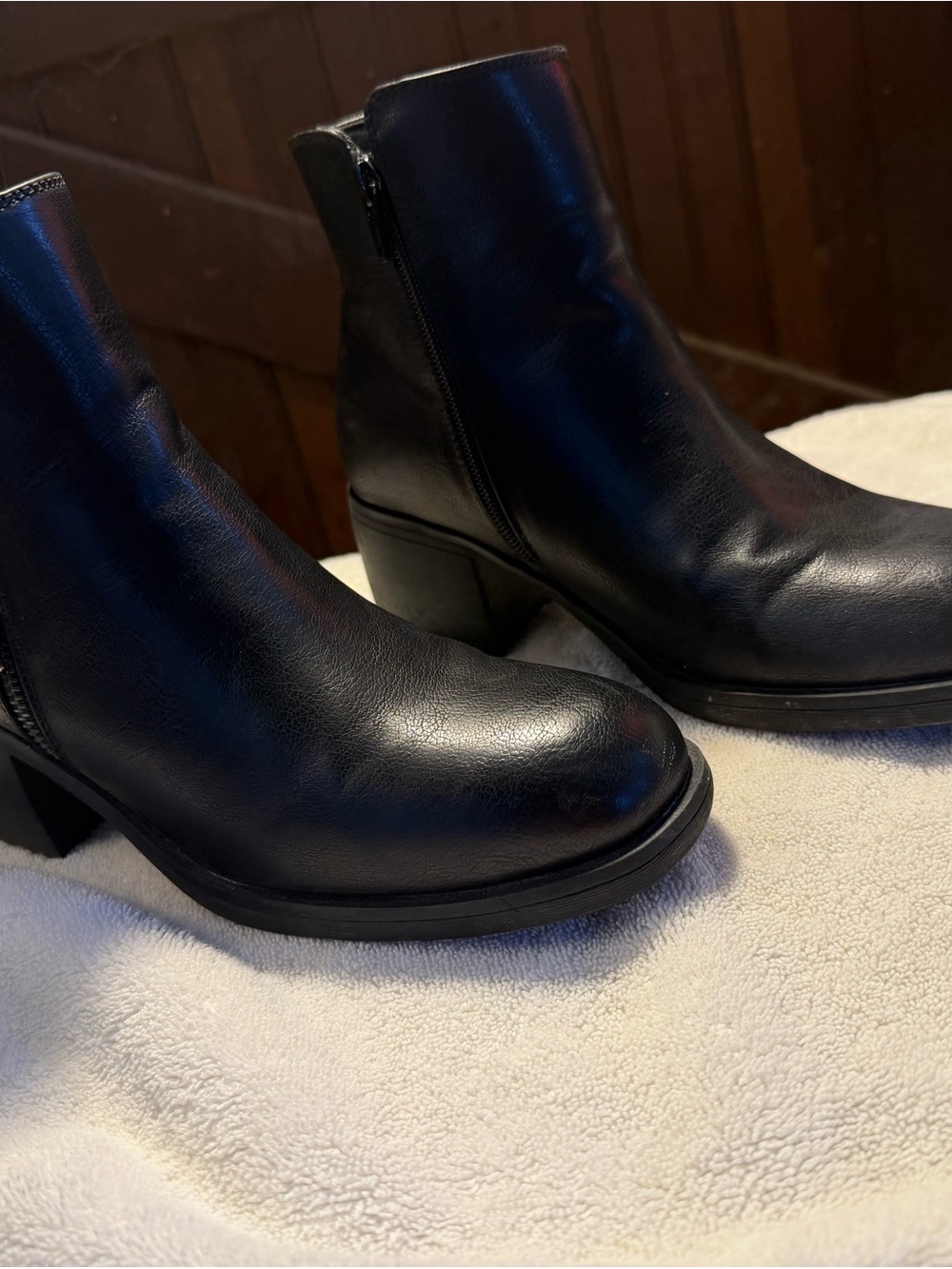 Avery Black Leather Ankle Booties with Block Heel